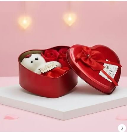Heart Shape Roses Teddy Gift Hamper Combo Set